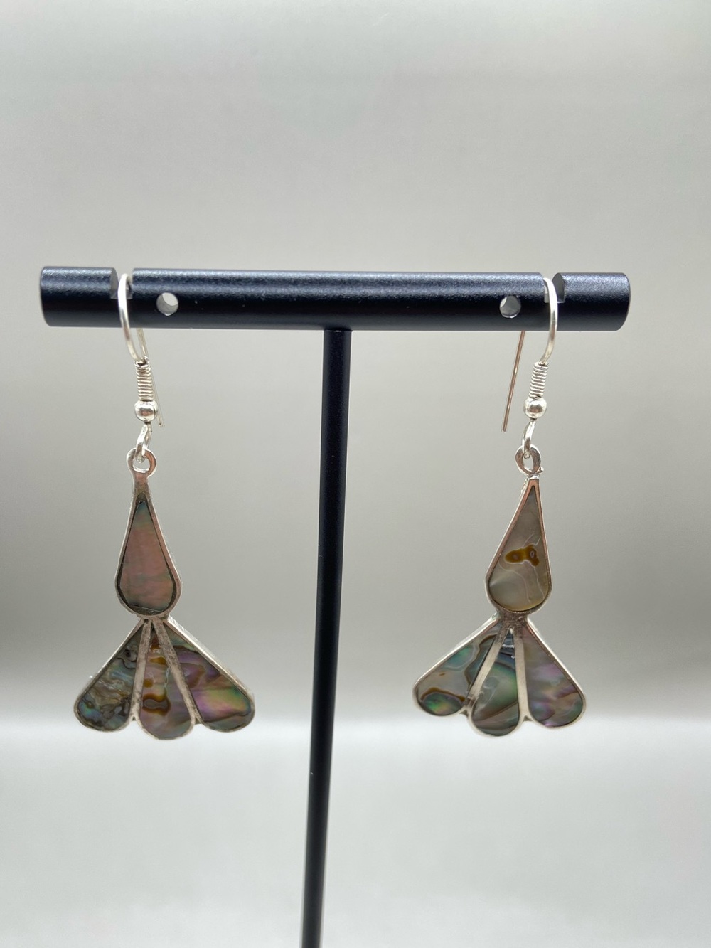 Alpaca Mexico Silver Tone Abalone Inlay Statement Earrings